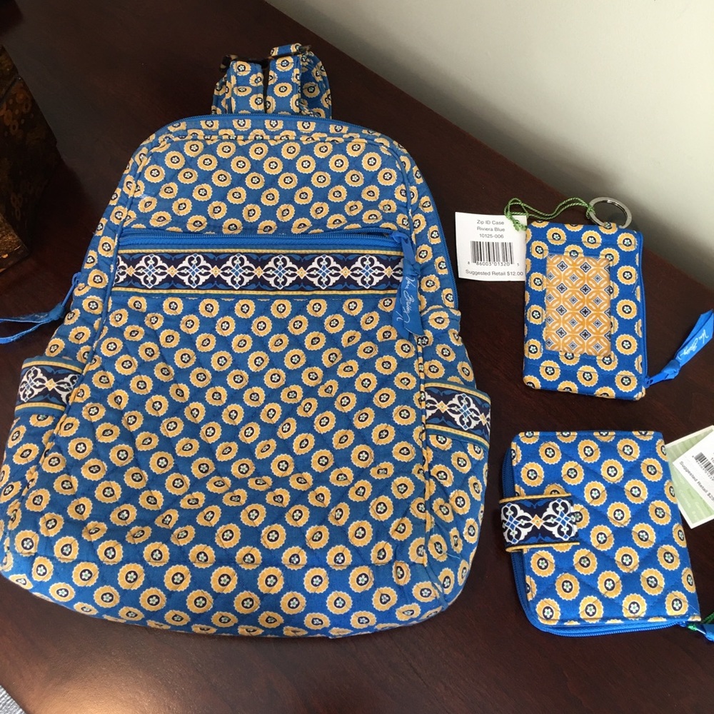 Vera Bradley blue and yellow backpack set